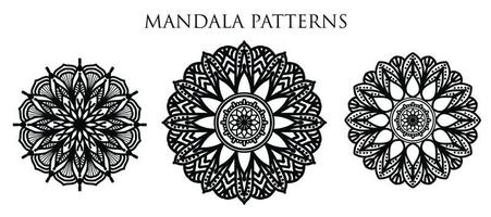 fond de conception de mandala ornemental de luxe, conception de mandala, conception de fond d'écran d'art de livre de coloriage de modèle de mandala, modèle de tuile, carte de voeux, conception de mandala d'ensemble, noir, conception de mandala vecteur