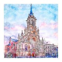 bruxelles belgique croquis aquarelle illustration dessinée à la main vecteur