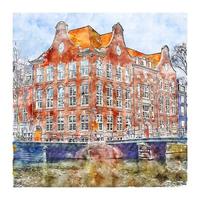 architecture amsterdam pays bas aquarelle croquis illustration dessinée à la main vecteur