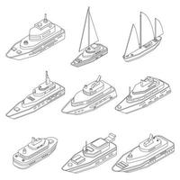 yacht, icônes, ensemble, vecteur, contour vecteur