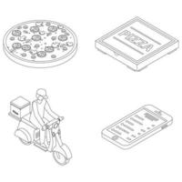 icônes de livraison de pizza définies contour vectoriel