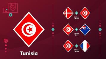 L'équipe nationale tunisienne programme les matchs de la phase finale du championnat du monde de football 2022. illustration vectorielle des matchs du monde de football 2022. vecteur