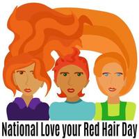journée nationale de l'amour de vos cheveux roux, idée d'affiche, de bannière, de dépliant ou de carte postale vecteur