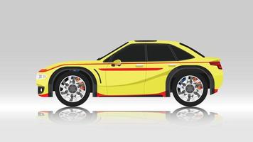 illustration vectorielle de concept de couleur jaune de voiture berline avec un design de ligne rouge. avec l'ombre de la voiture réfléchie par le sol en dessous. et fond blanc isolé. vecteur