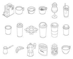 café, icônes, ensemble, vecteur, contour vecteur