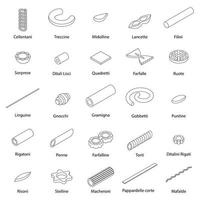 Icônes de pâtes fusilli définies contour vectoriel