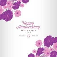 carte d'anniversaire de fleur de cosmos violet et rose clair vecteur