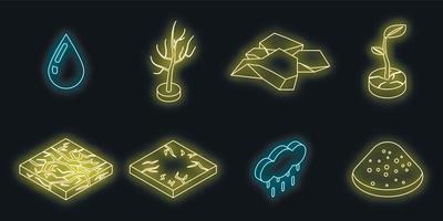 icônes de sécheresse définies vecteur néon