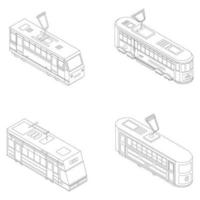 contour vectoriel de jeu d'icônes de voiture de tramway