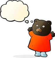 drôle de bande dessinée ours noir avec bulle de pensée vecteur