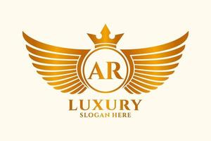 lettre d'aile royale de luxe ar crête logo couleur or vecteur, logo de victoire, logo de crête, logo d'aile, modèle de logo vectoriel. vecteur