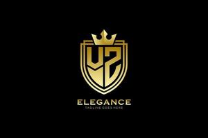 logo monogramme de luxe élégant initial vz ou modèle de badge avec volutes et couronne royale - parfait pour les projets de marque de luxe vecteur