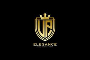 initial up élégant logo monogramme de luxe ou modèle de badge avec volutes et couronne royale - parfait pour les projets de marque de luxe vecteur