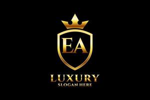 logo monogramme de luxe élégant initial ea ou modèle de badge avec volutes et couronne royale - parfait pour les projets de marque de luxe vecteur