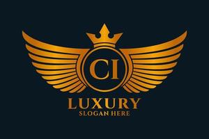 lettre d'aile royale de luxe ci crête vecteur de logo couleur or, logo de victoire, logo de crête, logo d'aile, modèle de logo vectoriel.