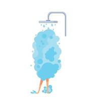 la fille prend une douche avec beaucoup de mousse. illustration de dessin animé de vecteur. concept de routine du matin. vecteur