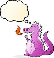 dessin animé dragon cracheur de feu avec bulle de pensée vecteur