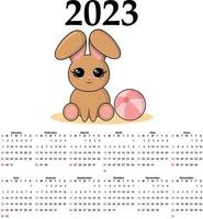 calendrier 2023 avec lapin, organisateur de planificateur. vecteur