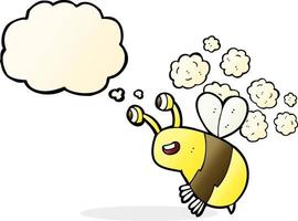 dessin animé heureux abeille avec bulle de pensée vecteur