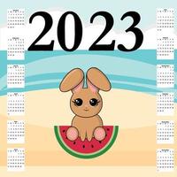 calendrier 2023 avec un lapin mignon vecteur