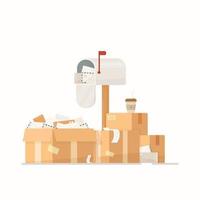 illustration vectorielle d'une boîte aux lettres. livraison de colis. boîtes remplies de feuilles. vecteur