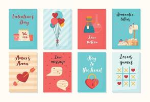 collection de carte de saint valentin rouge, bleu, blanc. vente et autres modèles de flyers avec lettrage. vecteur