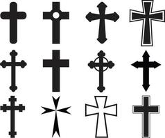 ensemble de croix chrétienne sur fond blanc. signe de croyance religieuse chrétienne. symbole de la croix chrétienne. style plat. vecteur