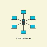 illustration vectorielle de réseau de topologie en étoile, dans le concept de technologie de réseau informatique vecteur