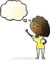 dessin animé femme heureuse sur le point de parler avec bulle de pensée vecteur