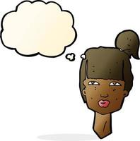 tête de femme dessin animé avec bulle de pensée vecteur