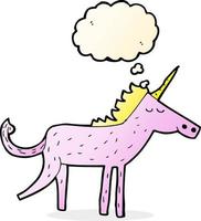 Licorne de dessin animé avec bulle de pensée vecteur