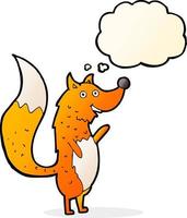 dessin animé renard agitant avec bulle de pensée vecteur