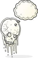 crâne effrayant de dessin animé avec bulle de pensée vecteur