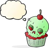 dessin animé halloween cup cake avec bulle de pensée vecteur