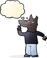 dessin animé heureux loup homme avec bulle de pensée vecteur