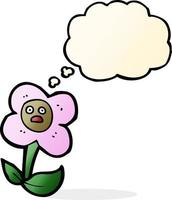 fleur de dessin animé avec visage avec bulle de pensée vecteur