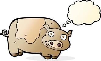 dessin animé cochon avec bulle de pensée vecteur