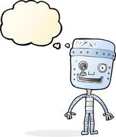 robot drôle de dessin animé avec bulle de pensée vecteur