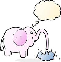 dessin animé éléphant éjacule de l'eau avec bulle de pensée vecteur