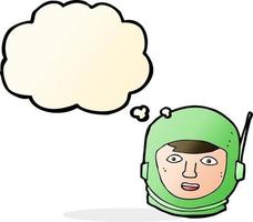 tête d'astronaute de dessin animé avec bulle de pensée vecteur