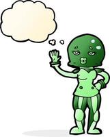 dessin animé femme astronaute avec bulle de pensée vecteur