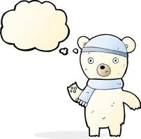 dessin animé agitant l'ours polaire avec bulle de pensée vecteur