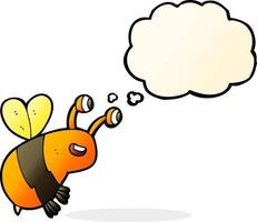 dessin animé heureux abeille avec bulle de pensée vecteur