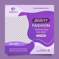 modèle de publication et de bannière de médias sociaux de vente de mode de beauté avec une couleur violette propre. le modèle peut être utilisé pour la promotion de produits de beauté, de vêtements, de cosmétiques, de mannequins, de soins capillaires, etc. vecteur