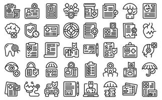 les icônes de la carte d'assurance définissent le vecteur de contour. assurance santé