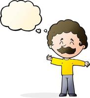 dessin animé garçon avec moustache avec bulle de pensée vecteur