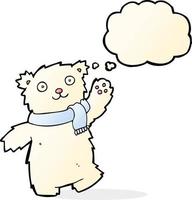 ours en peluche dessin animé portant une écharpe avec bulle de pensée vecteur