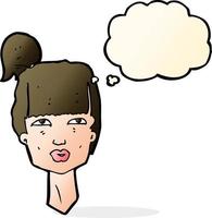 tête de femme dessin animé avec bulle de pensée vecteur