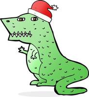 dinosaure de dessin animé au chapeau de Noël vecteur