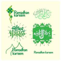 ramadan kareem eid salutations ensemble d'autocollants verts vecteur